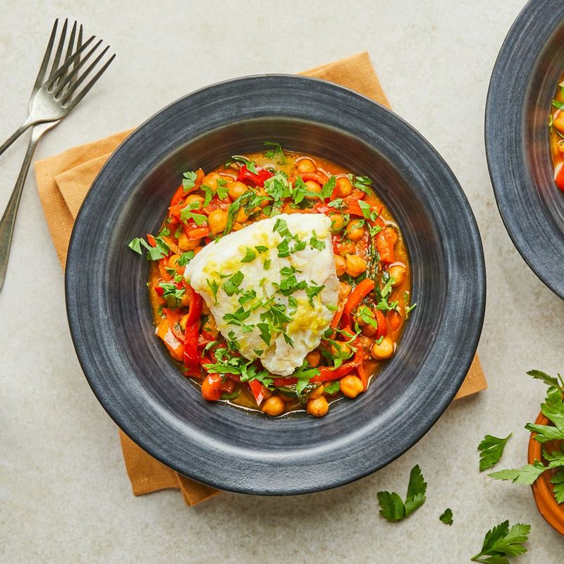 Baked Cod with Chickpea and Spinach Stew