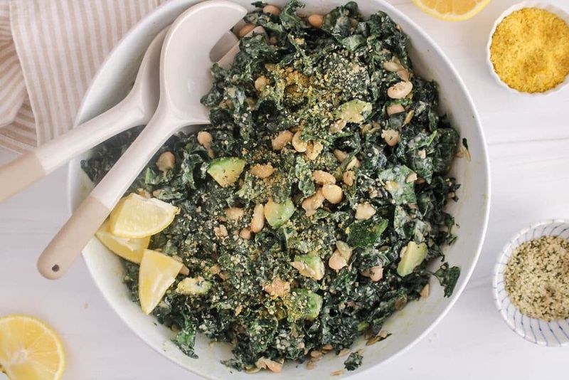 Kale Caesar Salad with White Beans