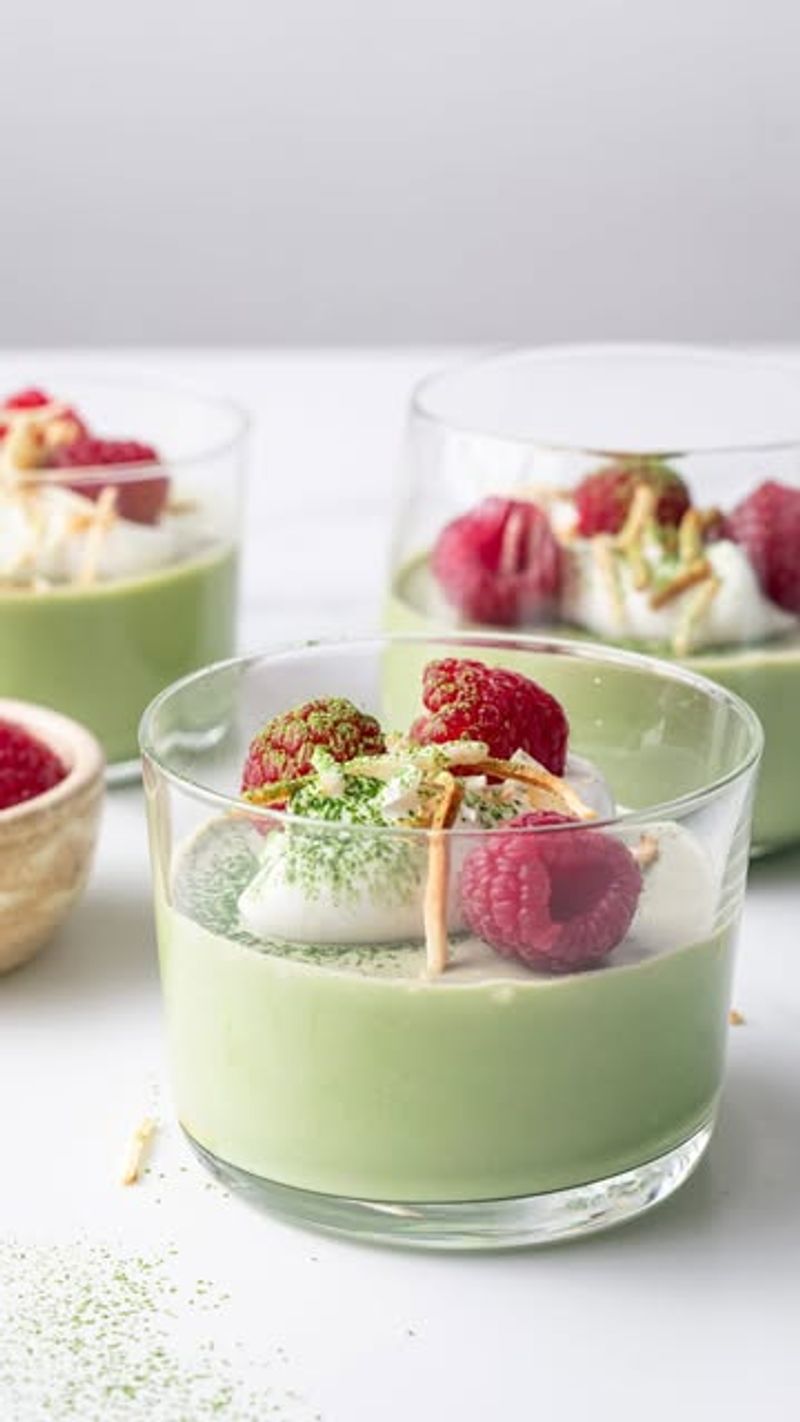 Matcha Panna Cotta in a Clear Glass