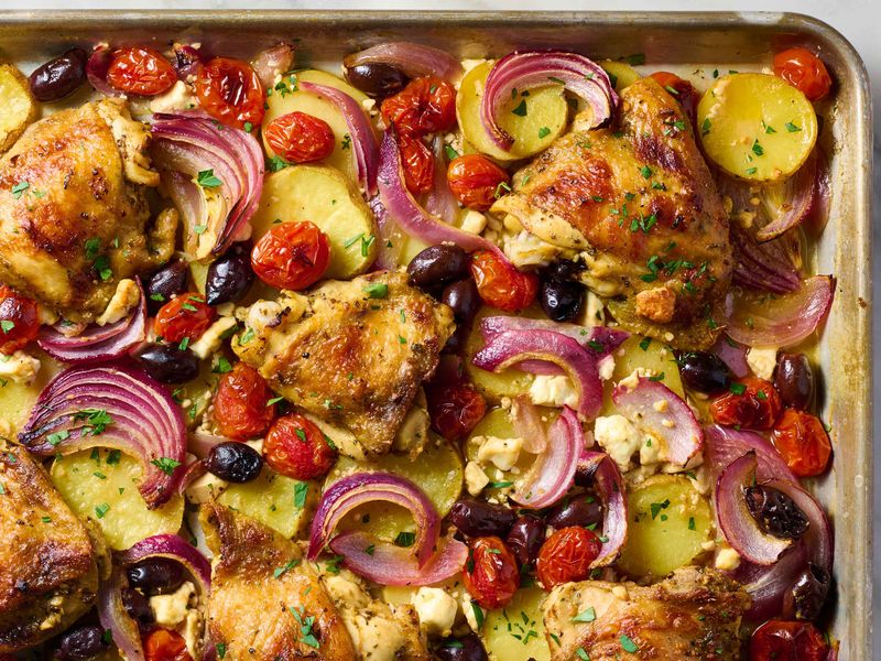 Sheet Pan Greek Chicken with Olives and Tomatoes