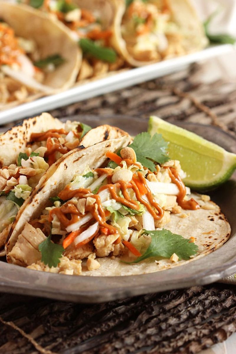 Thai Peanut Chicken Tacos