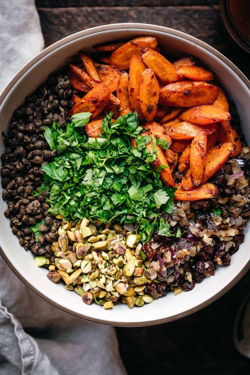 Lentil and Roasted Carrot Salad with Cumin Vinaigrette