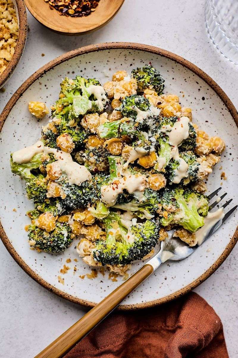 Charred Broccoli and Tahini Caesar Salad