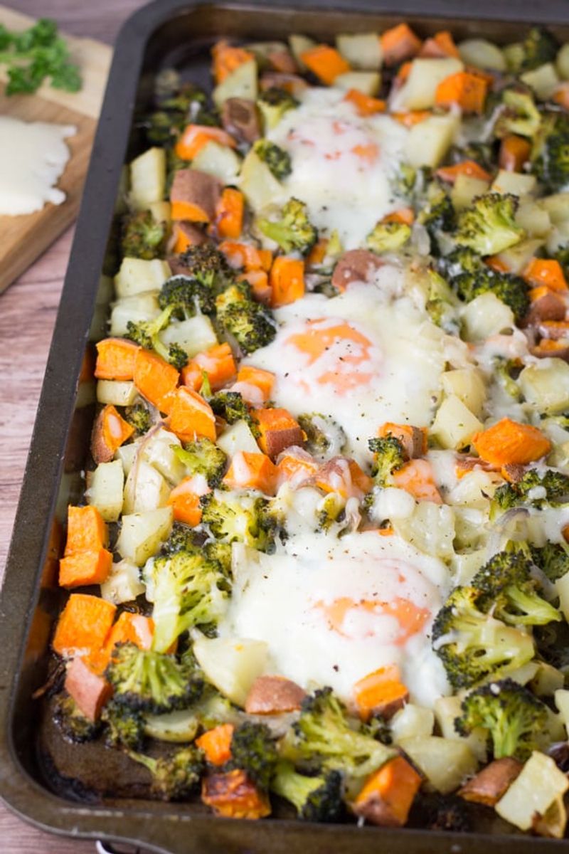 Sheet Pan Roasted Vegetables With Eggs
