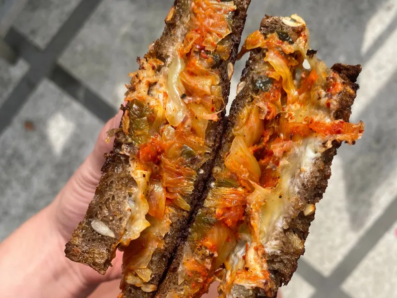 Almond Butter and Kimchi on Toast