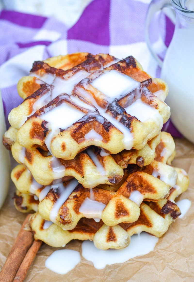Cinnamon Roll Waffles with Cream Cheese Drizzle