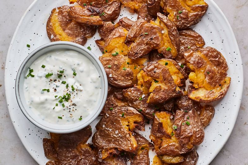 Crispy Smashed Potatoes with Sour Cream