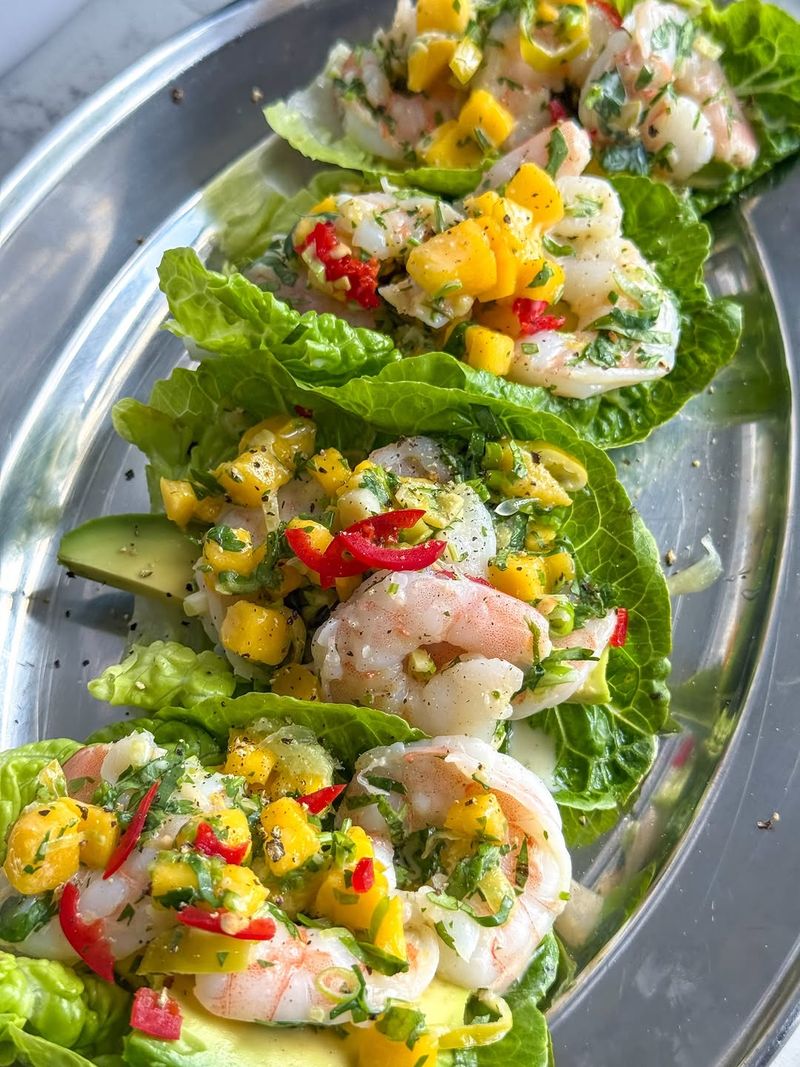 Mango Avocado Shrimp Lettuce Wraps
