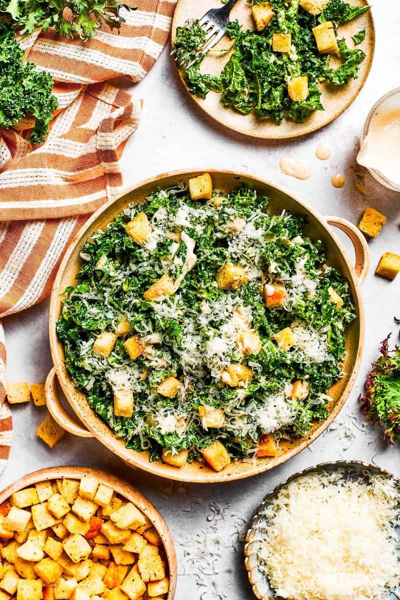 Kale Caesar Salad With Homemade Croutons
