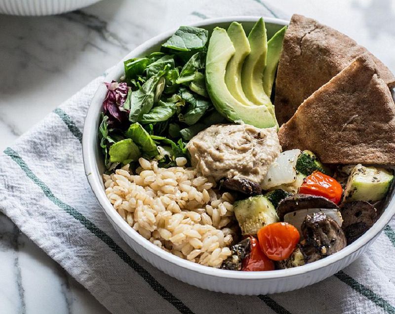 Roasted Vegetable and Hummus Grain Bowl