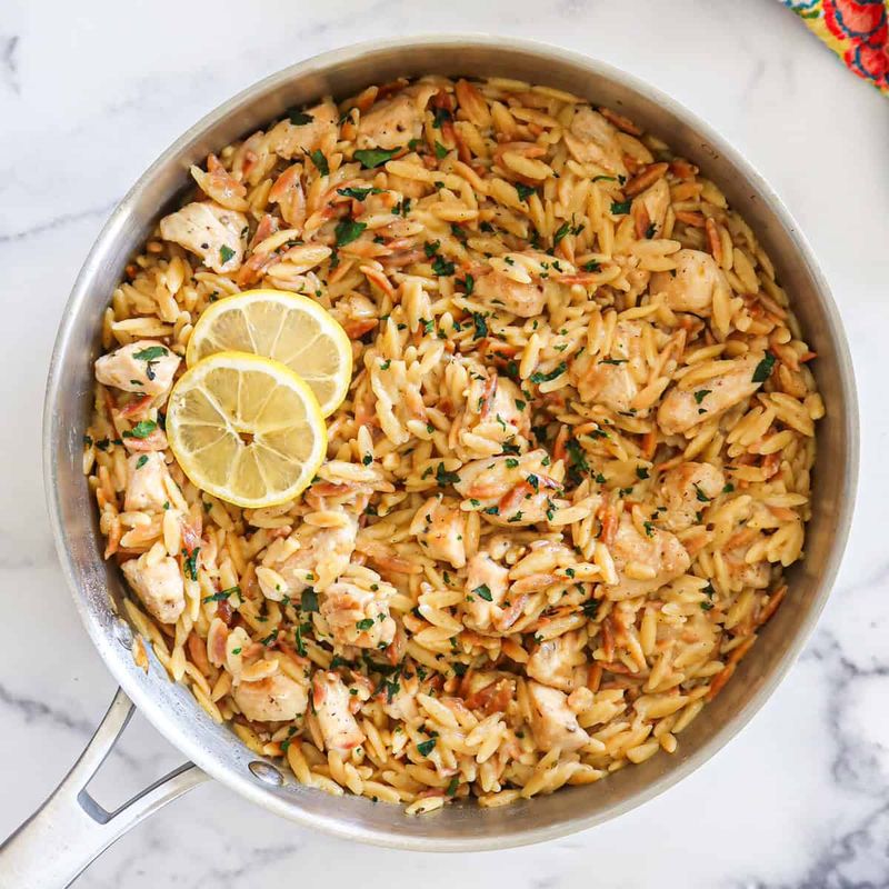 Lemon Herb Chicken Orzo Skillet