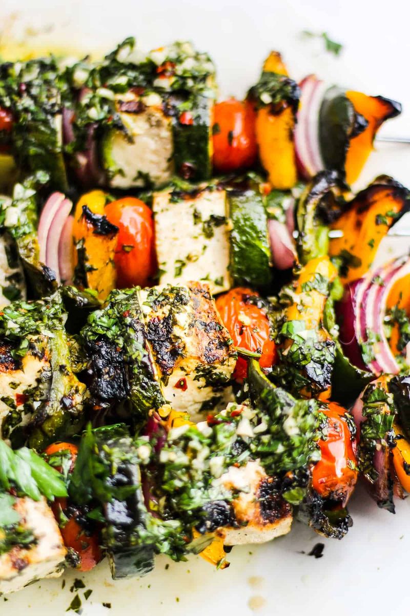 Marinated Tofu Skewers with Chimichurri