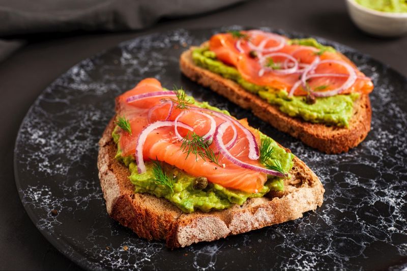 Smoked Salmon and Avocado Toast on Whole Grain Bread