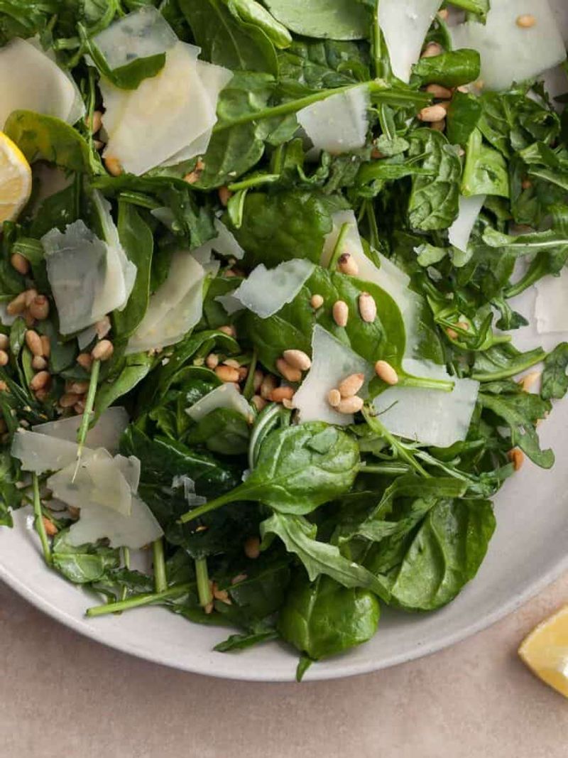 Spinach, Garlic Oil, and Toasted Pine Nut Bowl