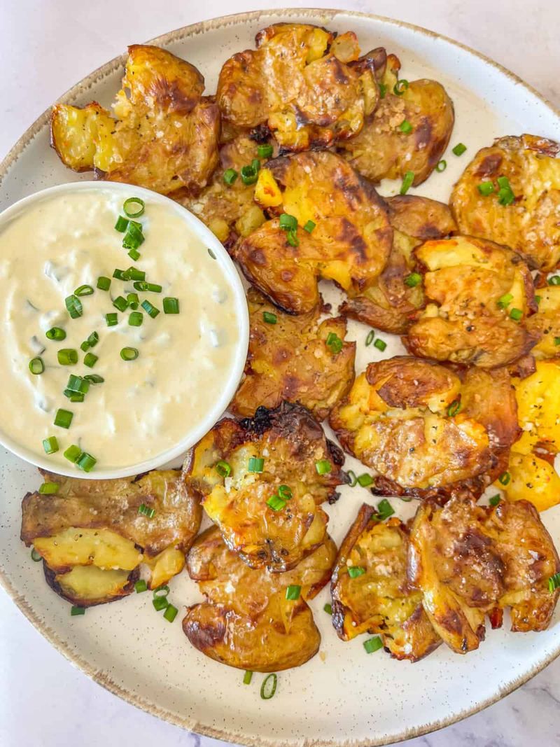 Smashed Potatoes with Sour Cream and Chives