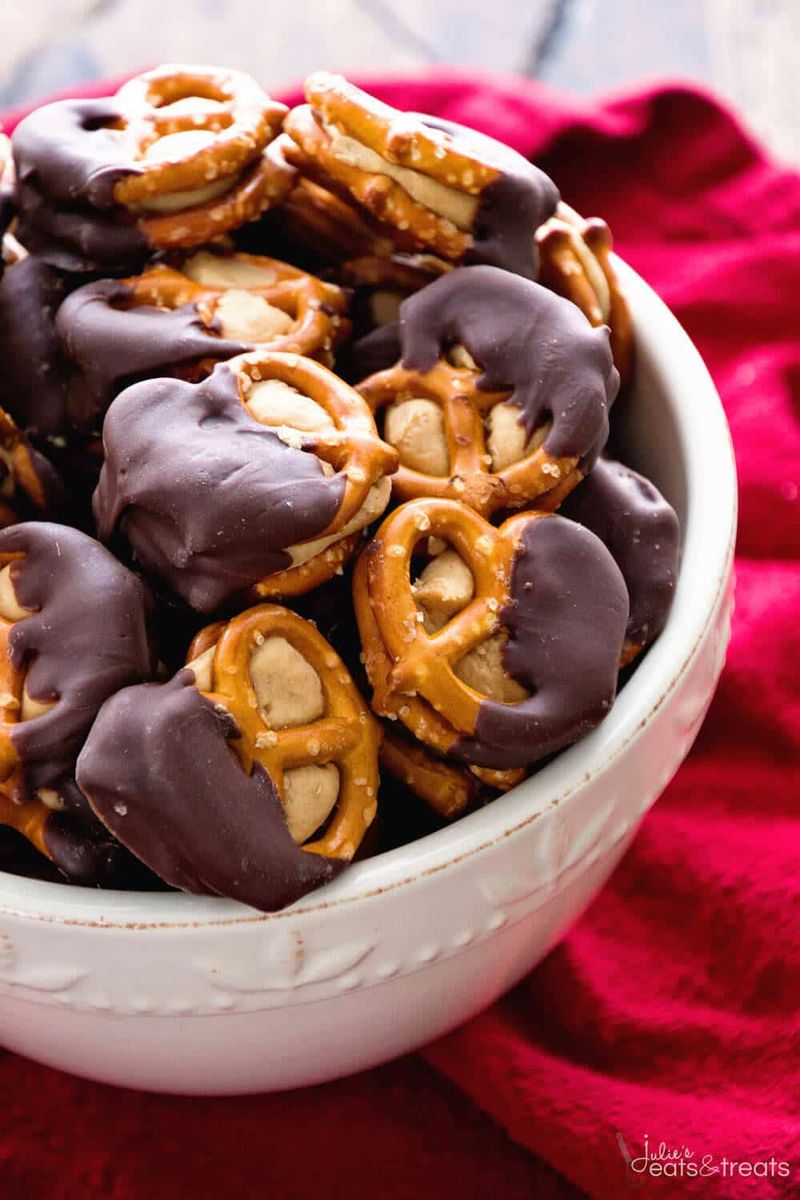 Peanut Butter Stuffed Pretzels with a Cold Glass of Chocolate Milk