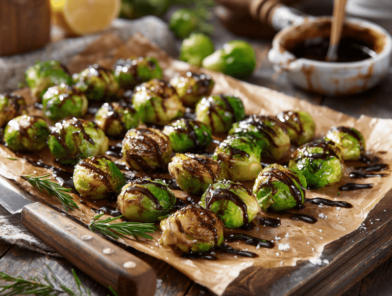 Crispy Roasted Brussels Sprouts with Balsamic Glaze