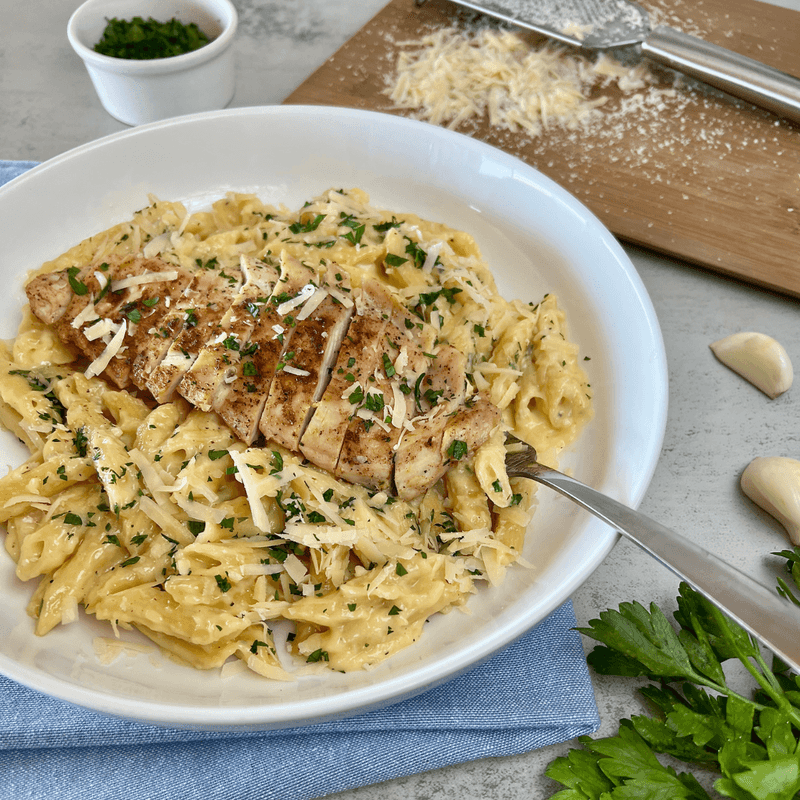 Grilled Chicken Alfredo with Greek Yogurt Sauce