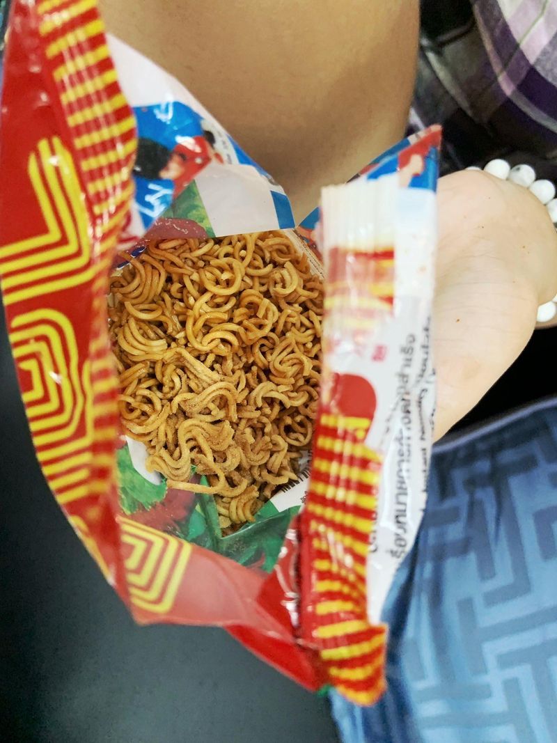 Instant Ramen Noodles Eaten Dry and Crunchy, Straight from the Bag