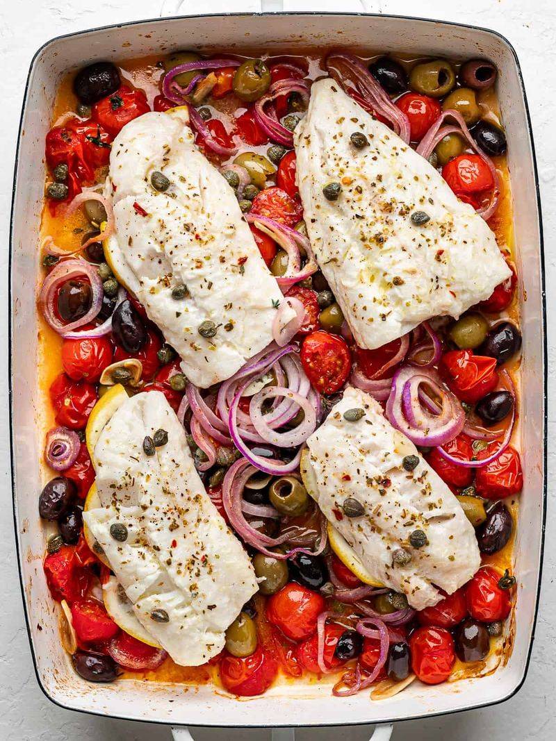 Baked Cod with Roasted Tomatoes and Olives