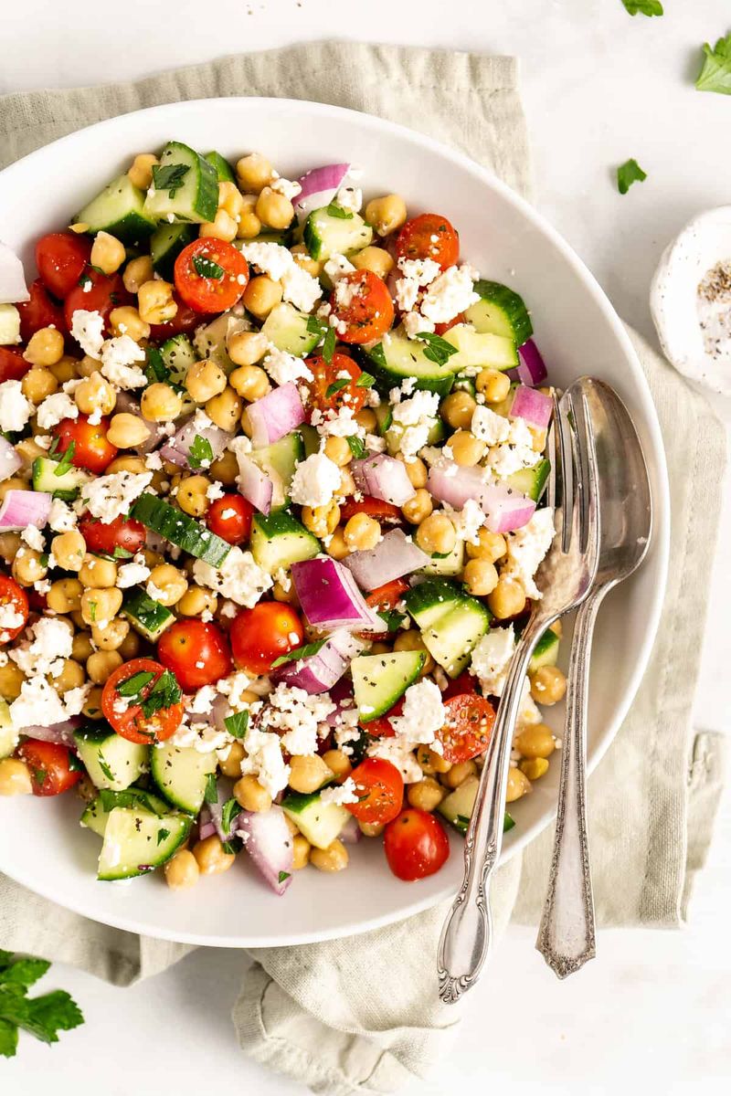 High Protein Greek Salad With Chickpeas
