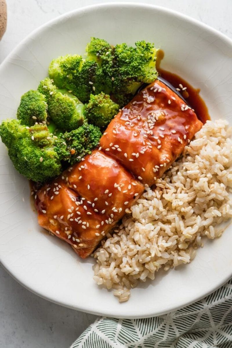 Sticky Teriyaki Salmon with Steamed Rice