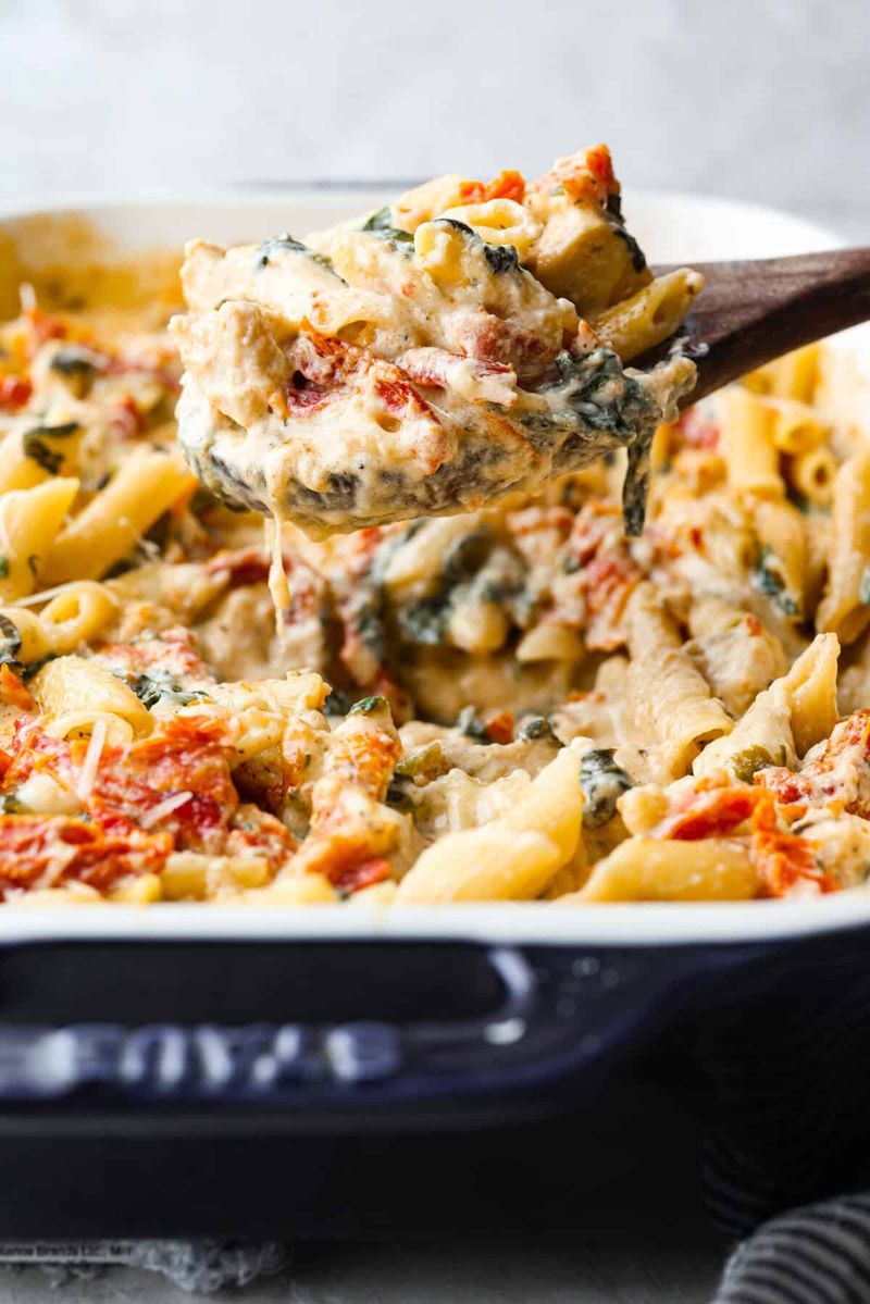 Creamy Tuscan Chicken Pasta Bake