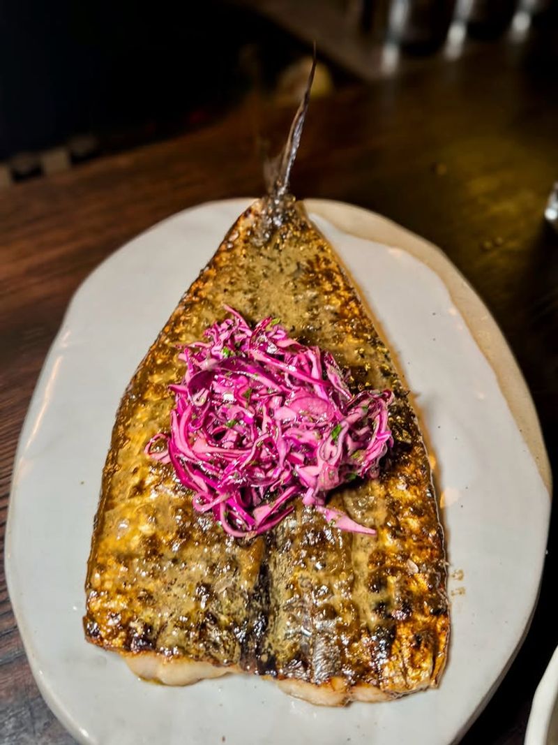 Grilled Mackerel with Cucumber Yogurt and Flatbread