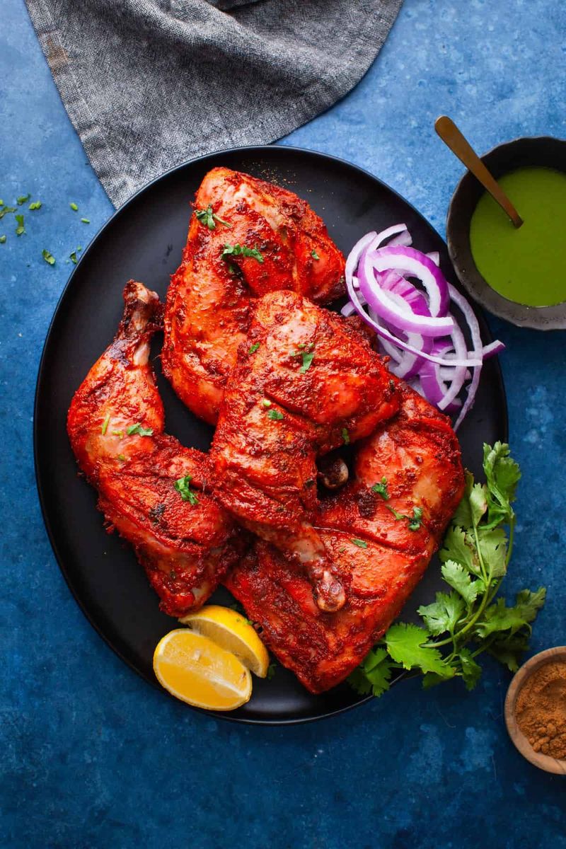 Tandoori Chicken with Roasted Peppers and Red Onion