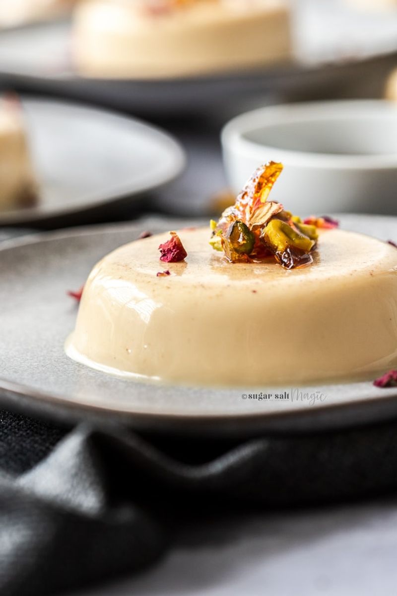 Cardamom Panna Cotta with Pistachio Brittle