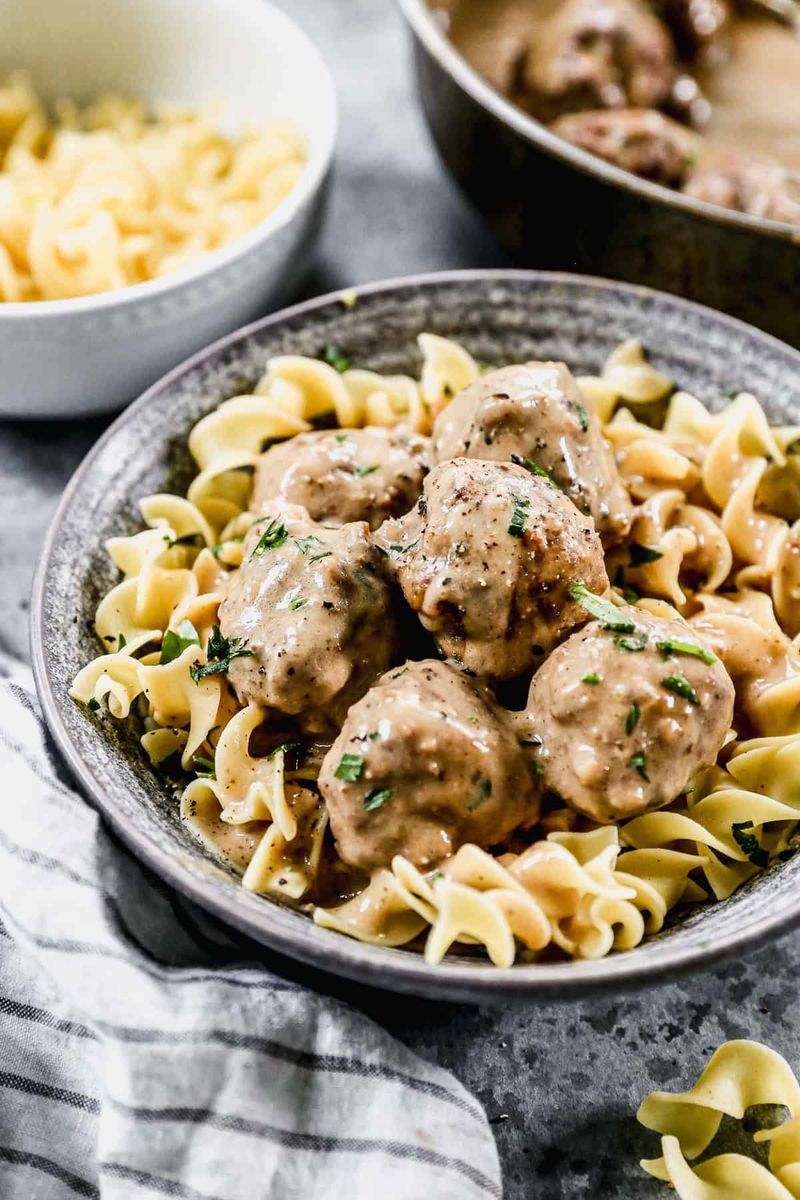Swedish Meatballs Simmered in Cream and Beef Gravy