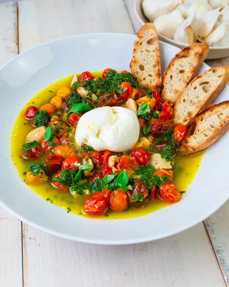 Roasted Tomatoes with Fresh Basil and Burrata