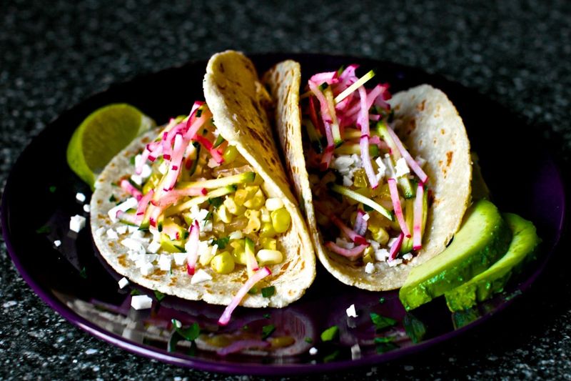 Smashed Avocado and Radish Tacos