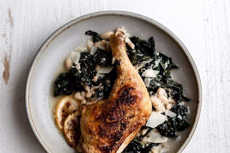 Rosemary Garlic Chicken with White Beans and Kale