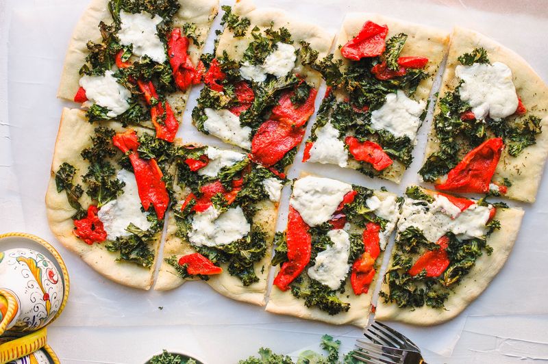 Herby Ricotta and Roasted Red Pepper Flatbreads