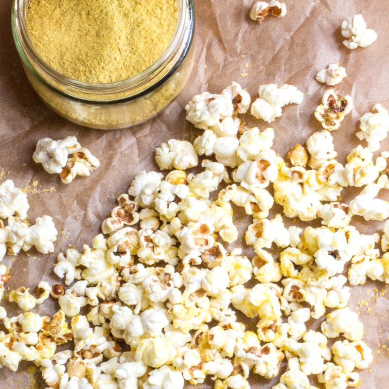 Popcorn Tossed with Nutritional Yeast and Garlic Powder