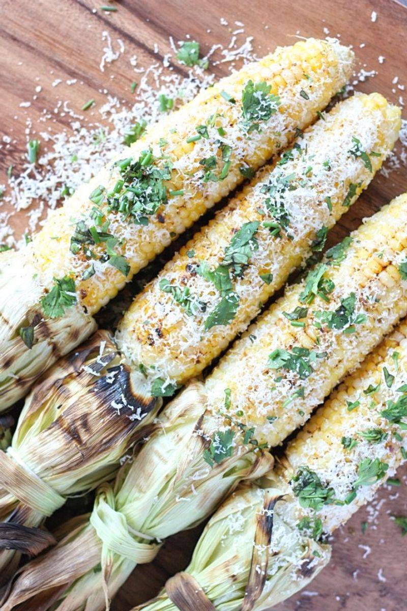 Charred Corn with Herb Butter and Cotija Cheese