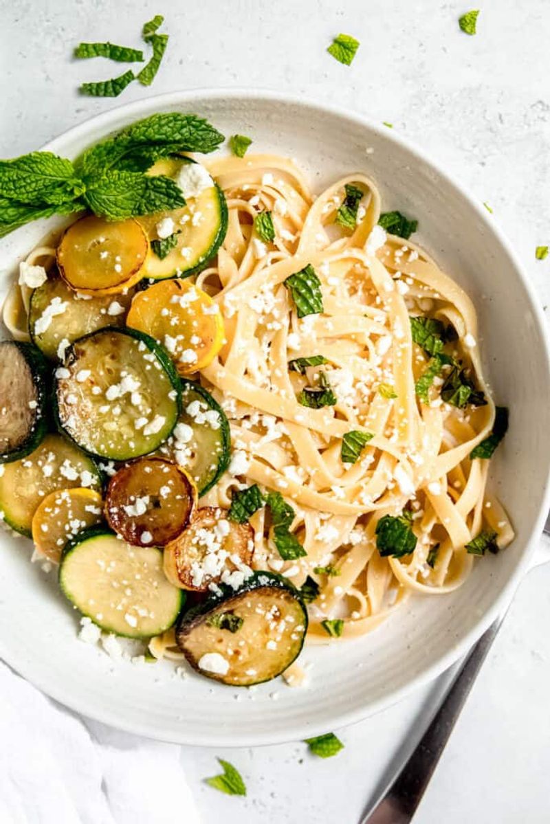 Zucchini Ribbon Pasta with Mint and Feta