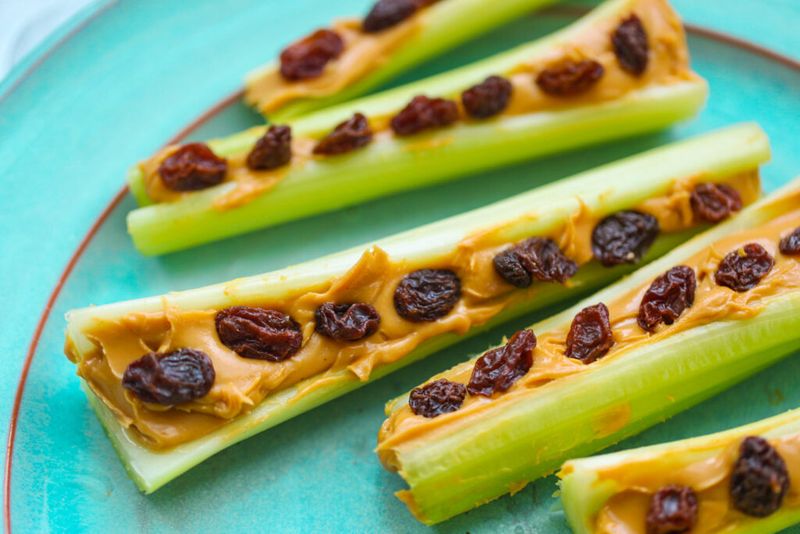 Celery Sticks with Peanut Butter and Raisins