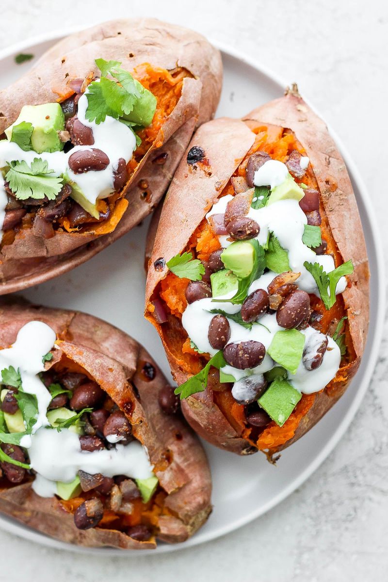 Loaded Sweet Potato with Greek Yogurt and Black Beans