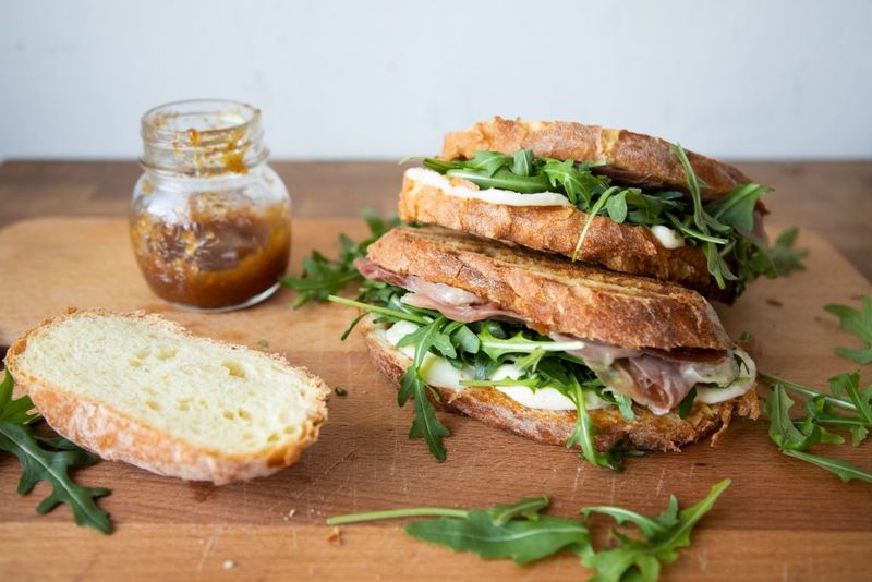 Mozzarella, Prosciutto, and Fig Jam Sandwich