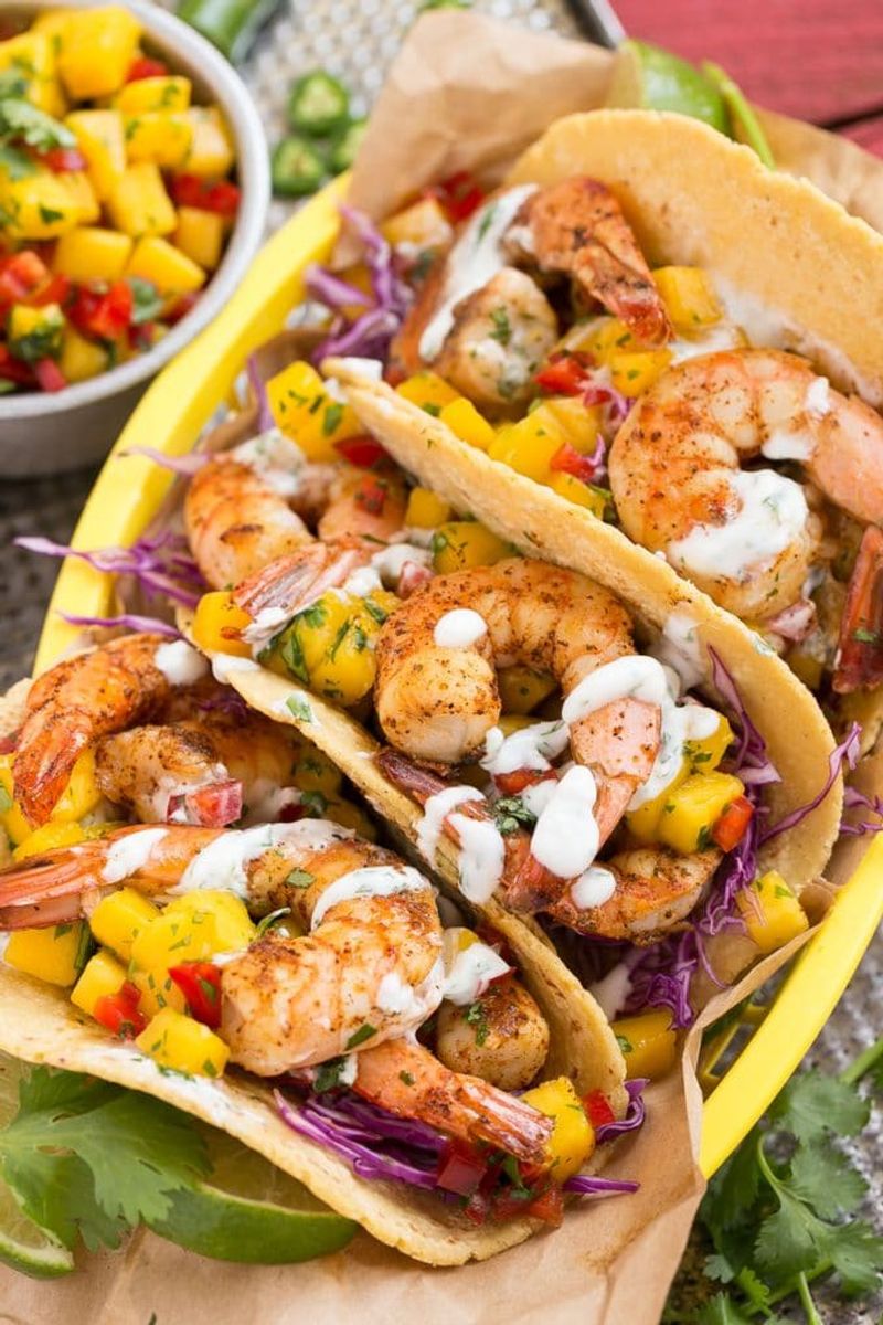 Shrimp Tacos with Mango Slaw