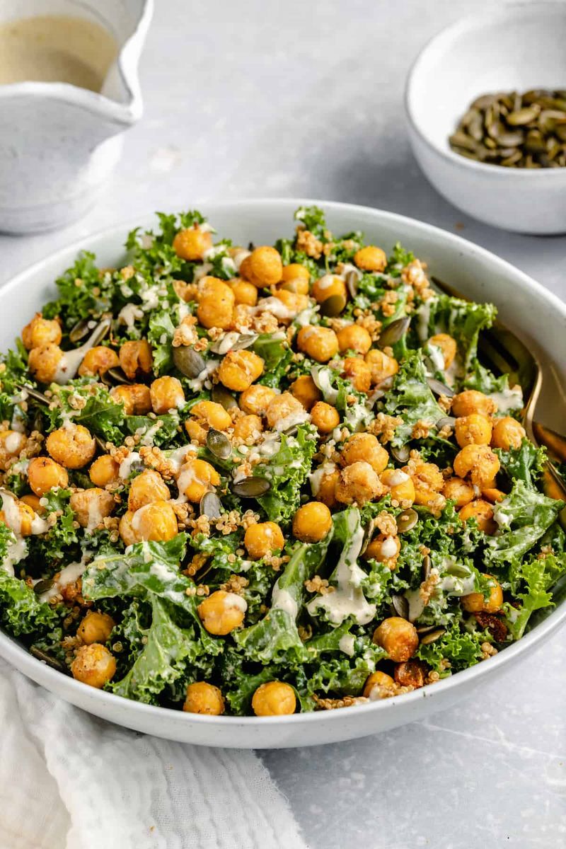 Kale Caesar with Crispy Chickpeas
