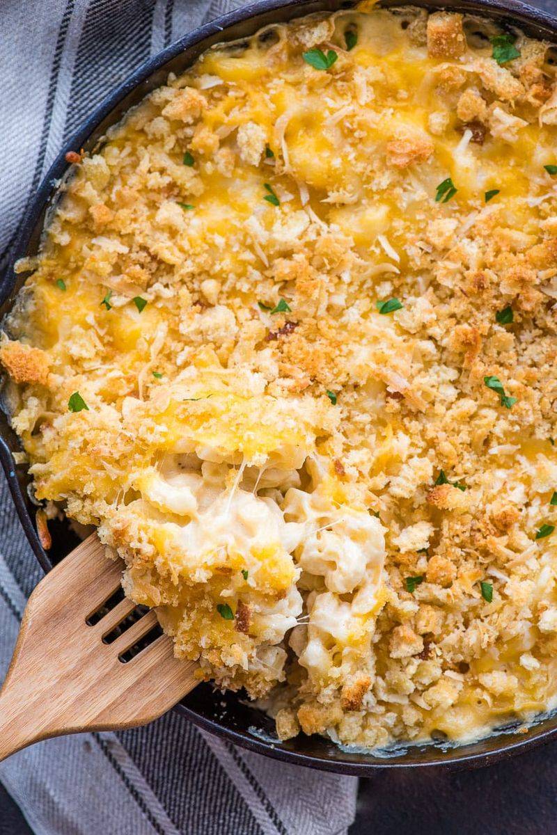 Baked Mac And Cheese With A Crispy Breadcrumb Top