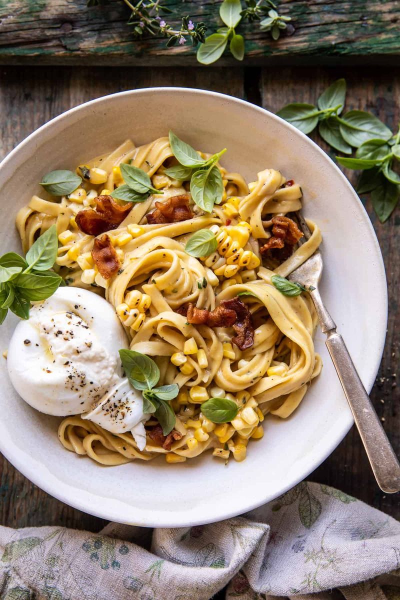 Corn and Burrata Pasta with Brown Butter