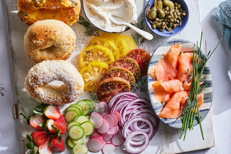 Smoked Salmon and Cream Cheese Bagel Board