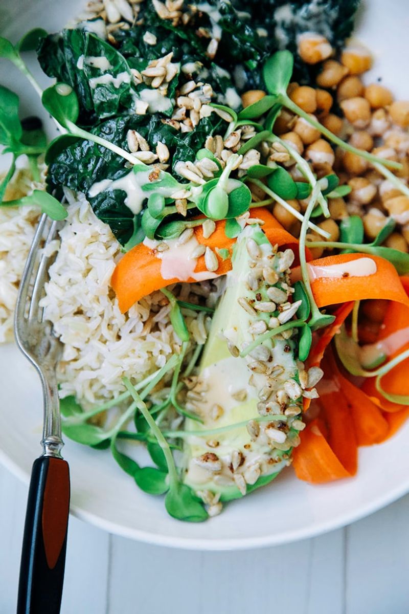 Courgette Rice Bowl with Tahini Dressing