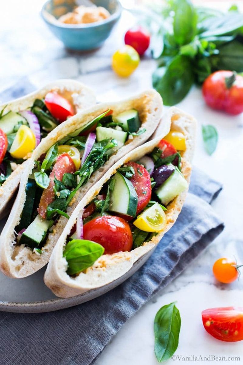 Pita Pocket Stuffed with Hummus and Veggies