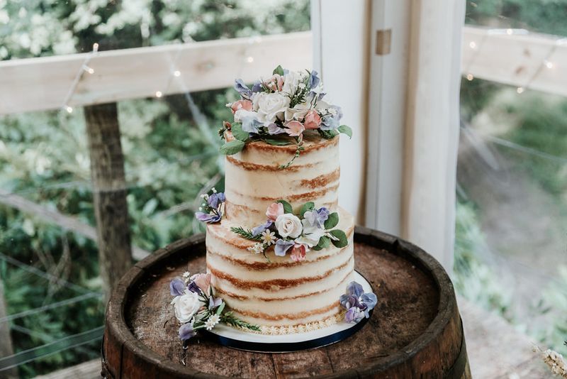 Naked Wedding Cake with Fresh Flowers