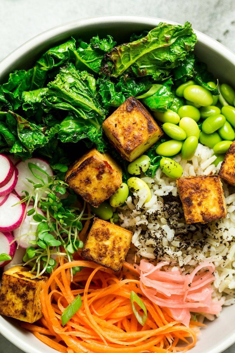 Tofu and Edamame Miso Rice Bowl